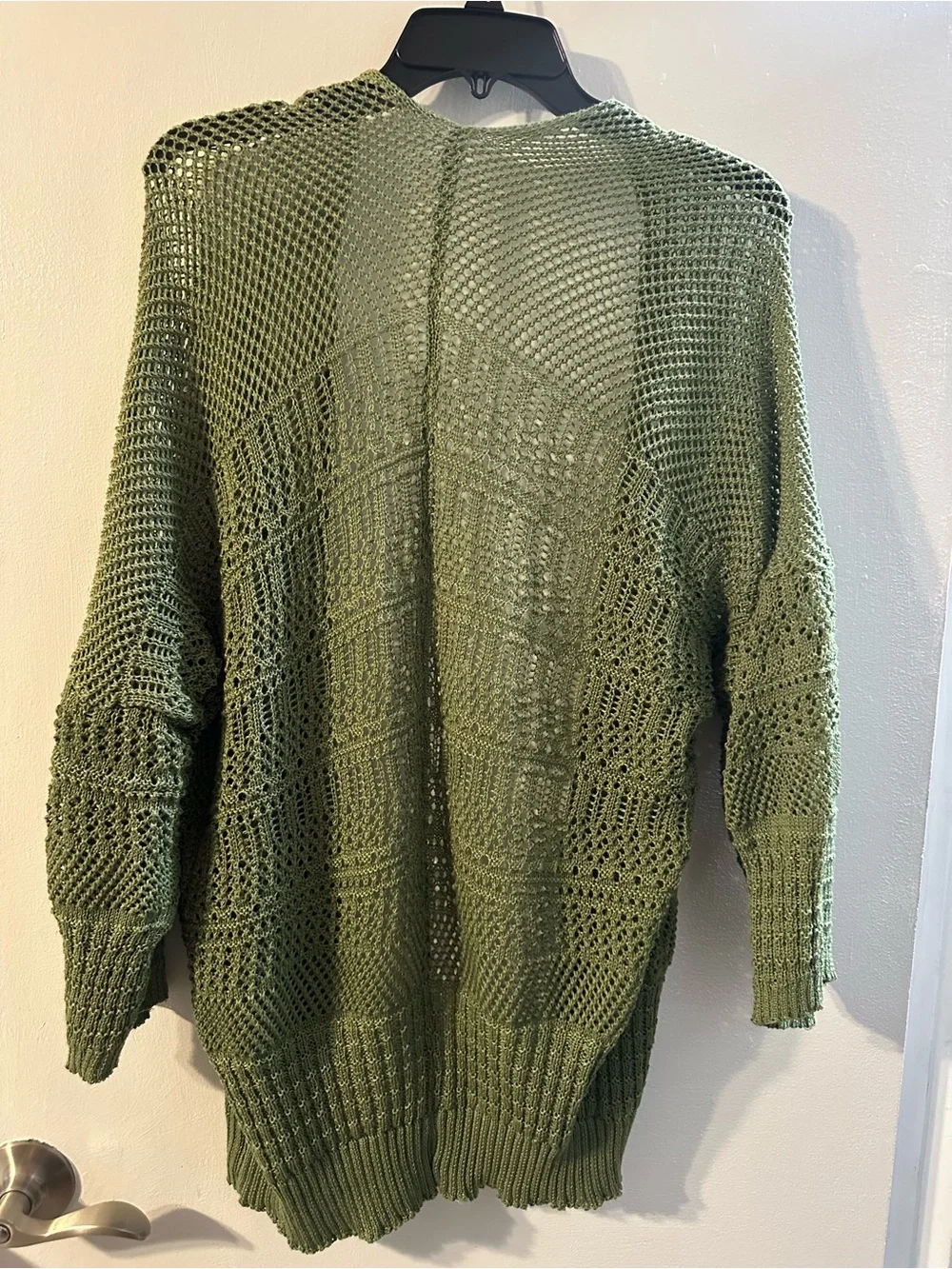 Olive Green Open-Knit Cardigan Sweater